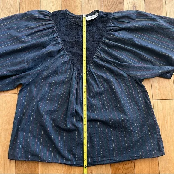 Antik Batik Womens Gelly Tee Dark Gray Lace Detail Rainbow Stripe Flowy Boho XS - Picture 9 of 9